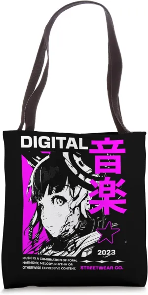 Cool Japanese Anime Vibes: Urban Manga Art Style and Fashion Tote Bag