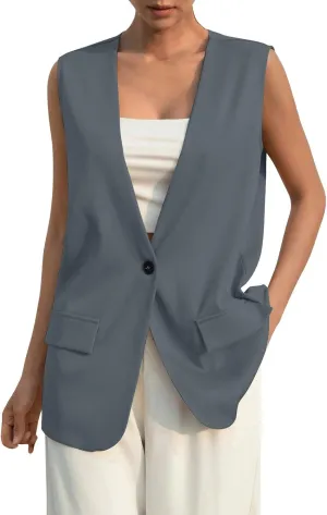 COTECRAM 2024 Vest Tops for Women Trendy Summer Sleeveless Blazer Jackets Button Casual Open Front Waistcoat Dressy Suit Vest