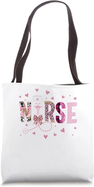Cute Floral Blue Coquette Bow Stethoscope Nurse Doctor women Tote Bag