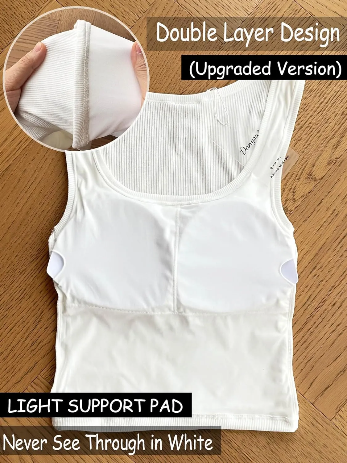 Danysu Women Rib Tank Top Padded Workout Top Square Neck Crop Tank Fitted Basic Cami Tops