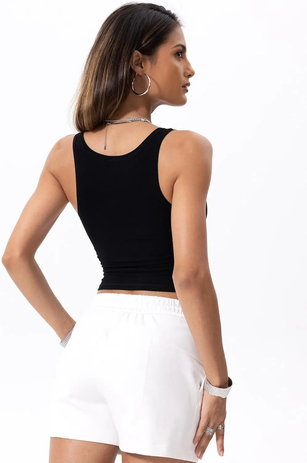 Danysu Women Rib Tank Top Padded Workout Top Square Neck Crop Tank Fitted Basic Cami Tops