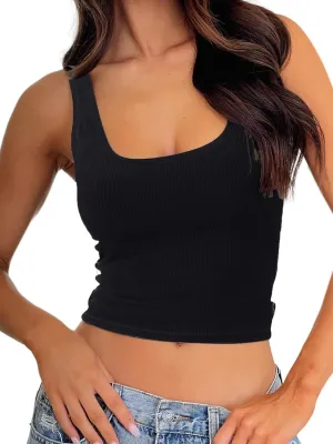 Danysu Women Rib Tank Top Padded Workout Top Square Neck Crop Tank Fitted Basic Cami Tops