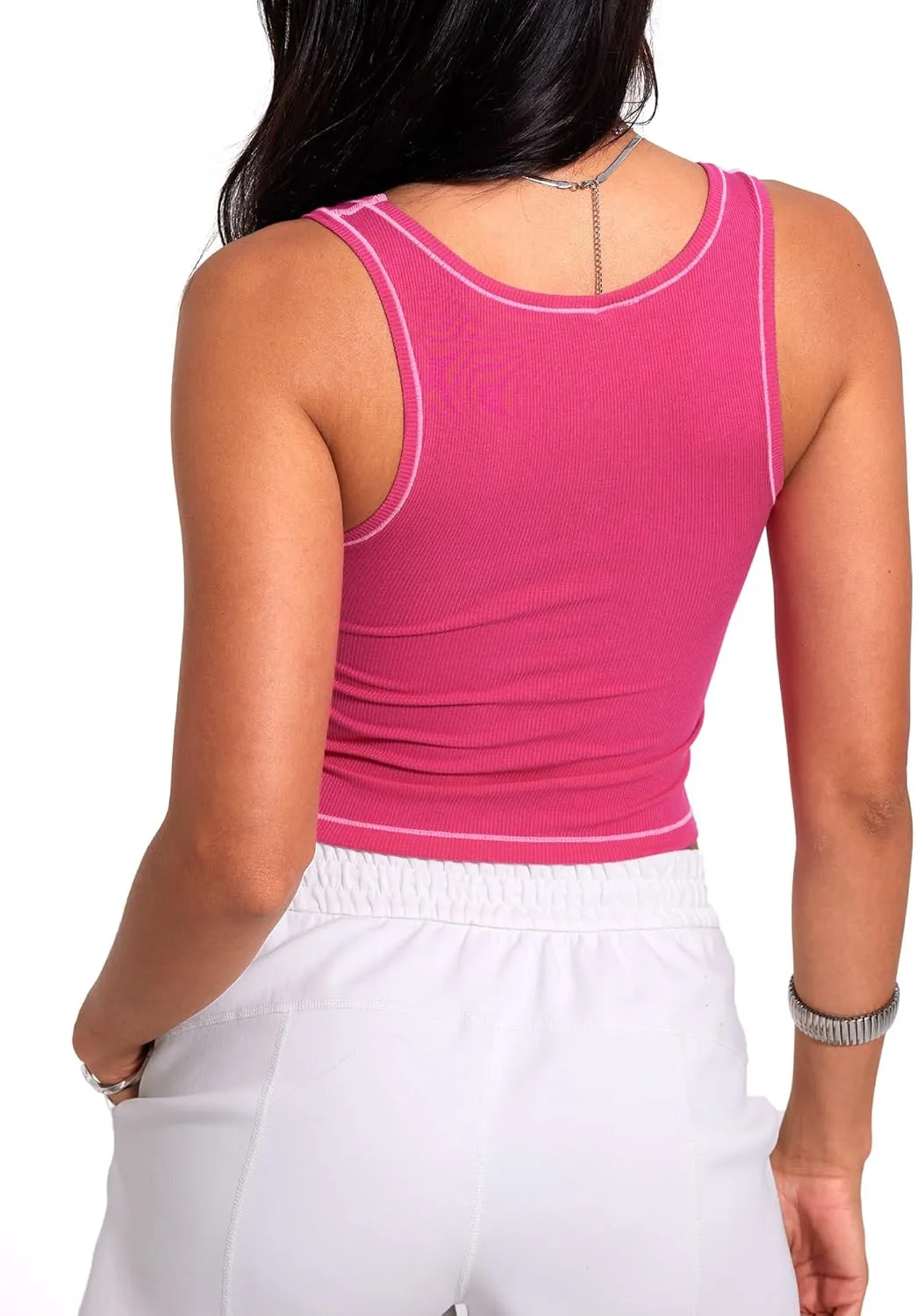 Danysu Women Rib Tank Top Padded Workout Top Square Neck Crop Tank Fitted Basic Cami Tops