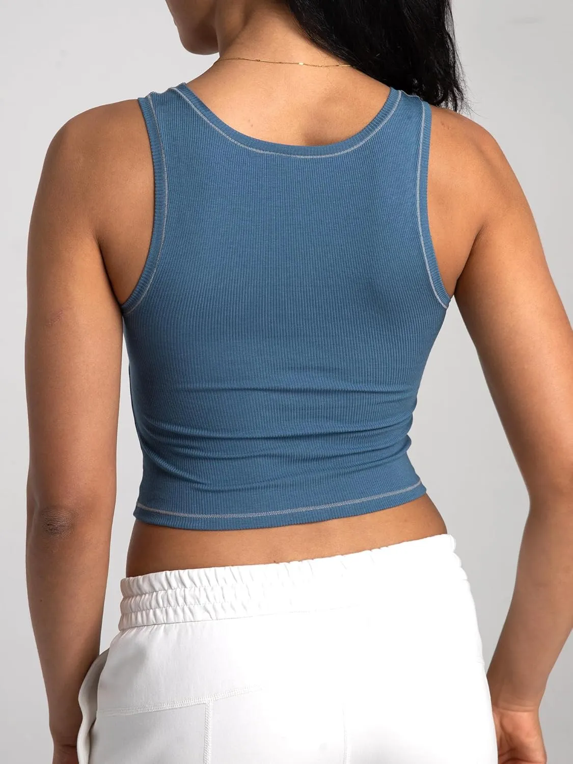 Danysu Women Rib Tank Top Padded Workout Top Square Neck Crop Tank Fitted Basic Cami Tops