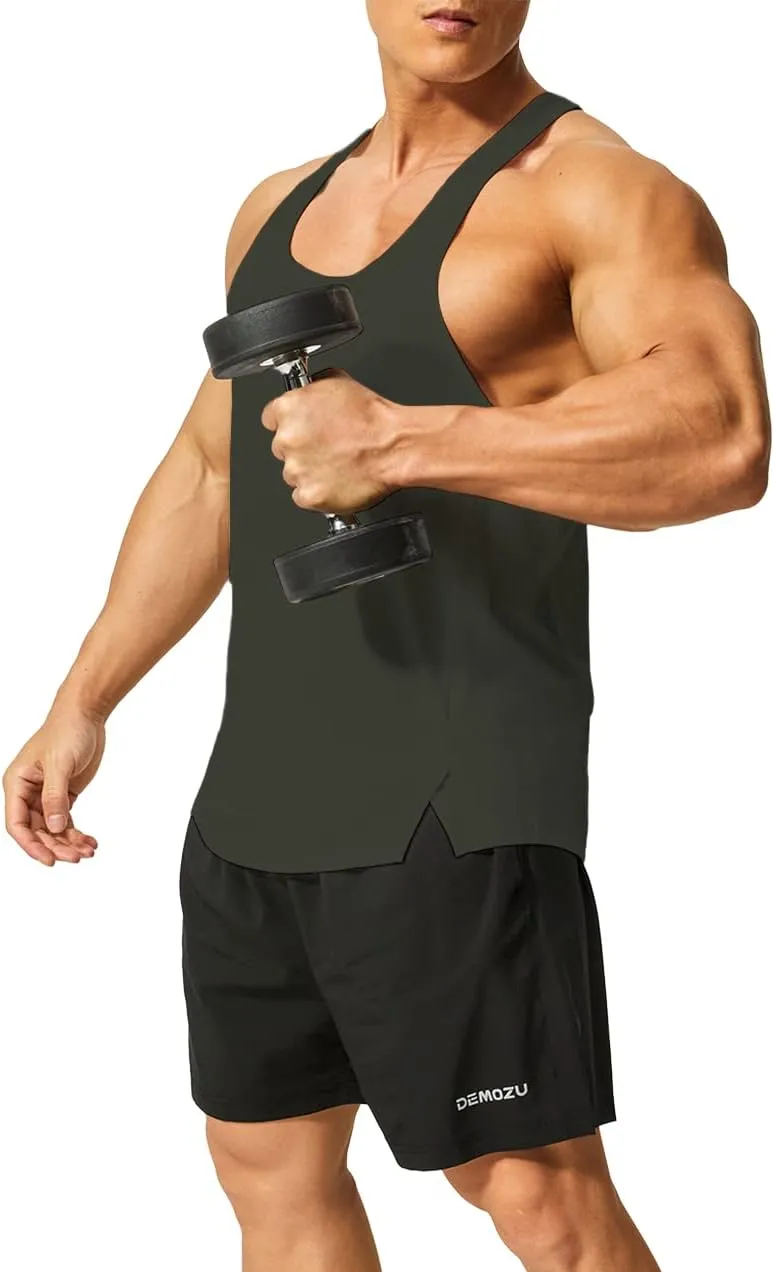 DEMOZU Men's Y Back Stringer Tank Top Bodybuilding Muscle Workout Athletic Running Gym Tank Top