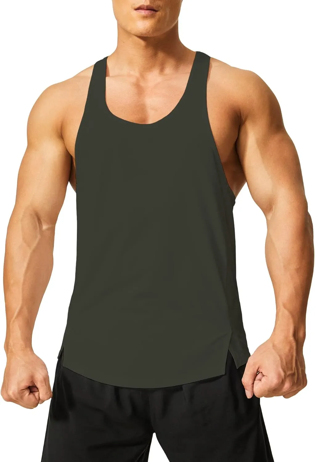 DEMOZU Men's Y Back Stringer Tank Top Bodybuilding Muscle Workout Athletic Running Gym Tank Top