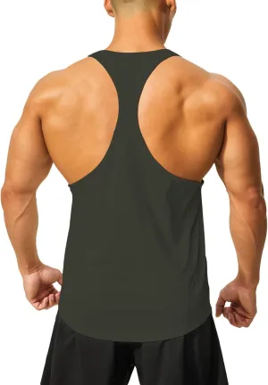 DEMOZU Men's Y Back Stringer Tank Top Bodybuilding Muscle Workout Athletic Running Gym Tank Top