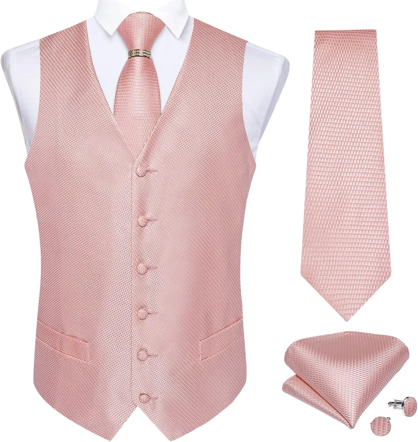 DiBanGu Men's Suit Vest Formal Men Paisley Vest Jacquard Tie Waistcoat Hanky Set With Tie Ring Wedding Party 5PCS