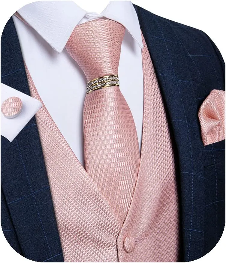 DiBanGu Men's Suit Vest Formal Men Paisley Vest Jacquard Tie Waistcoat Hanky Set With Tie Ring Wedding Party 5PCS