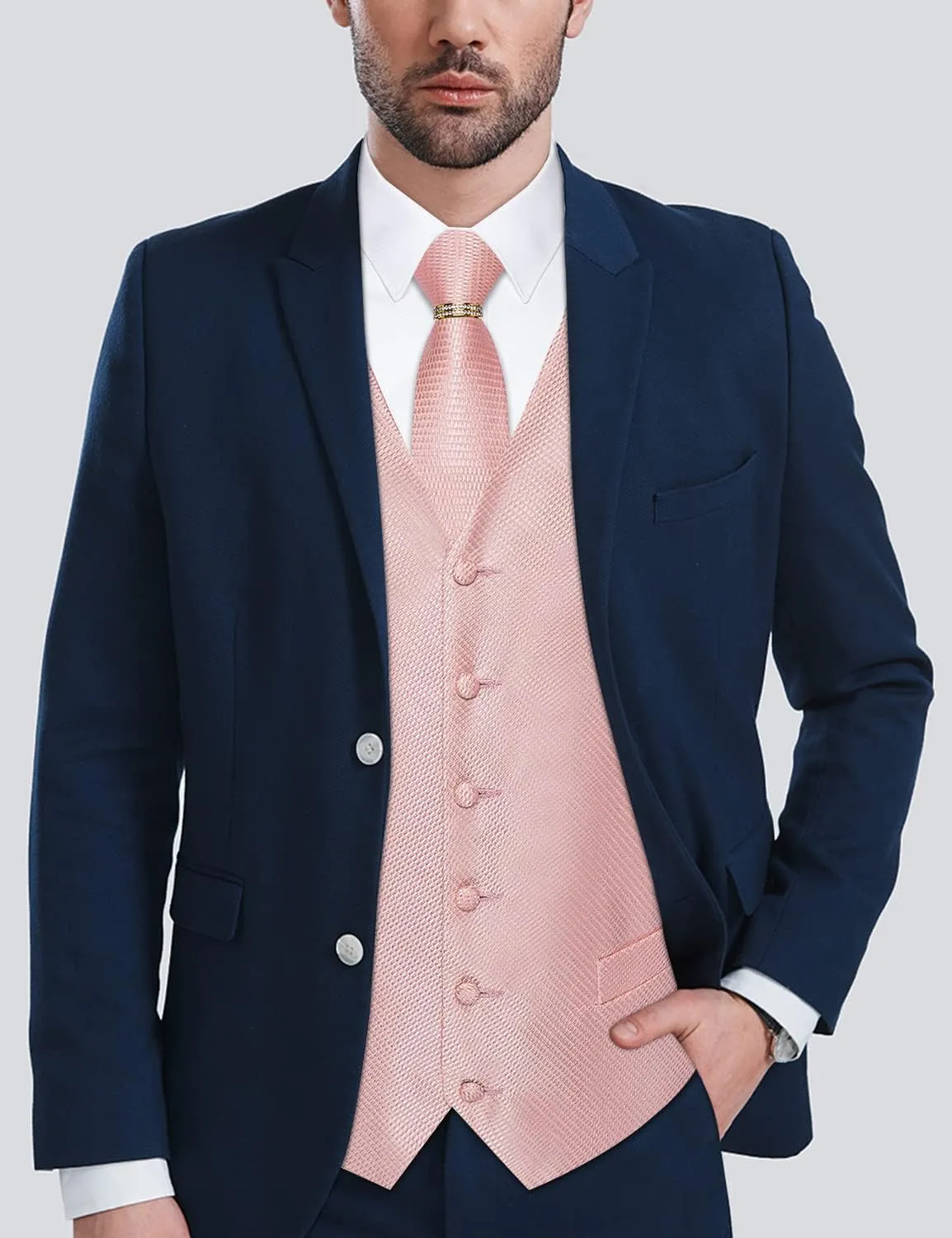 DiBanGu Men's Suit Vest Formal Men Paisley Vest Jacquard Tie Waistcoat Hanky Set With Tie Ring Wedding Party 5PCS