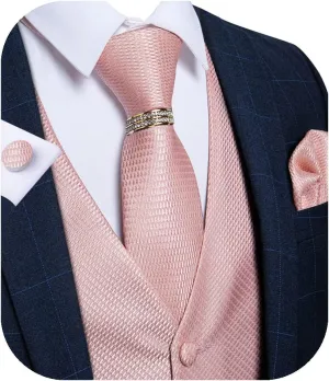 DiBanGu Men's Suit Vest Formal Men Paisley Vest Jacquard Tie Waistcoat Hanky Set With Tie Ring Wedding Party 5PCS