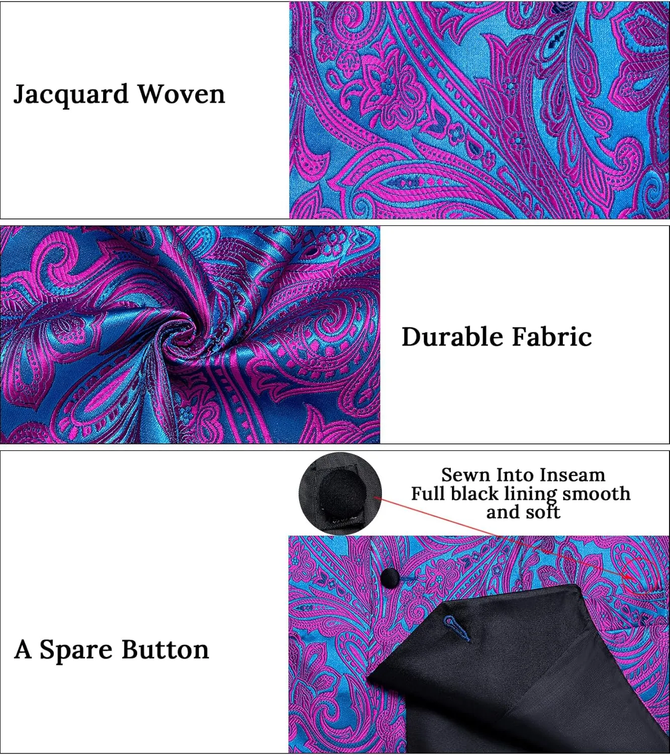DiBanGu Mens Vest and Bowtie Set Silk Paisley Waistcoat and Bowtie Pocket Square Cufflinks with Lapel Pin for Wedding Party