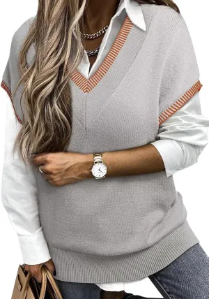 Dokotoo Women's V Neck Sleeveless Sweater Vest Casual Solid Cap Sleeve Knit Pullover Tank Tops 2024 Clothes