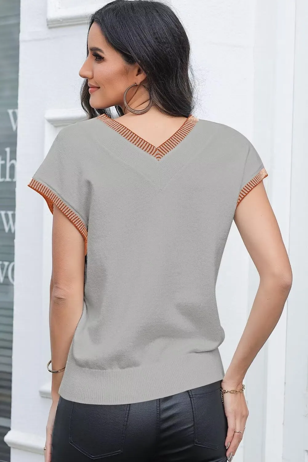 Dokotoo Women's V Neck Sleeveless Sweater Vest Casual Solid Cap Sleeve Knit Pullover Tank Tops 2024 Clothes