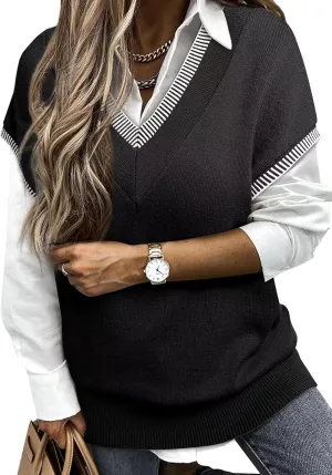 Dokotoo Women's V Neck Sleeveless Sweater Vest Casual Solid Cap Sleeve Knit Pullover Tank Tops 2024 Clothes