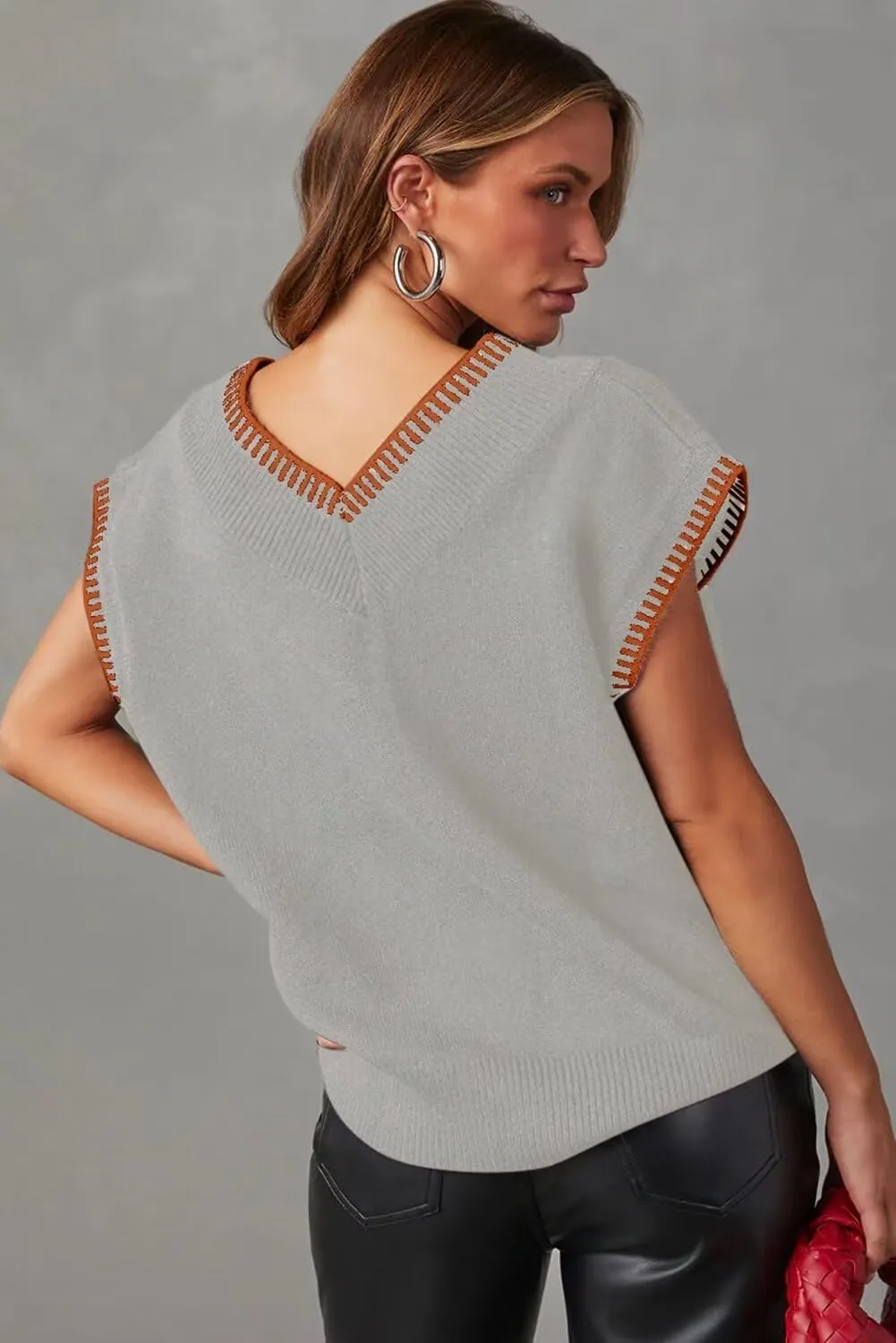 Dokotoo Women's V Neck Sleeveless Sweater Vest Casual Solid Cap Sleeve Knit Pullover Tank Tops 2024 Clothes