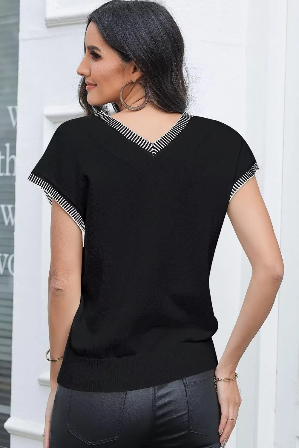 Dokotoo Women's V Neck Sleeveless Sweater Vest Casual Solid Cap Sleeve Knit Pullover Tank Tops 2024 Clothes