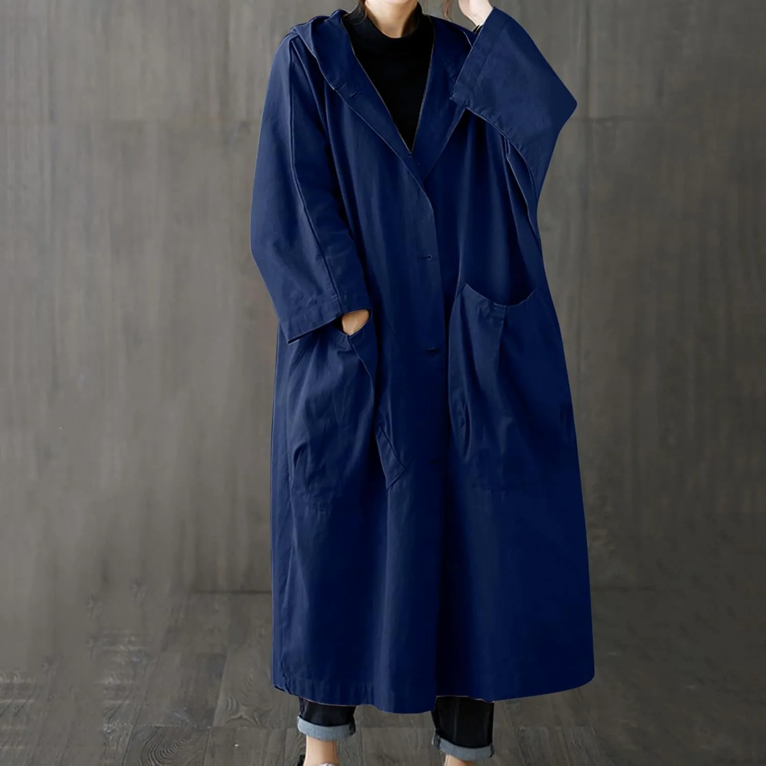 Double-Breasted Hooded Coat Outwear Womens Elegant Windbreaker Wild Winter Women'S Coat Womens Trench Coat 2024