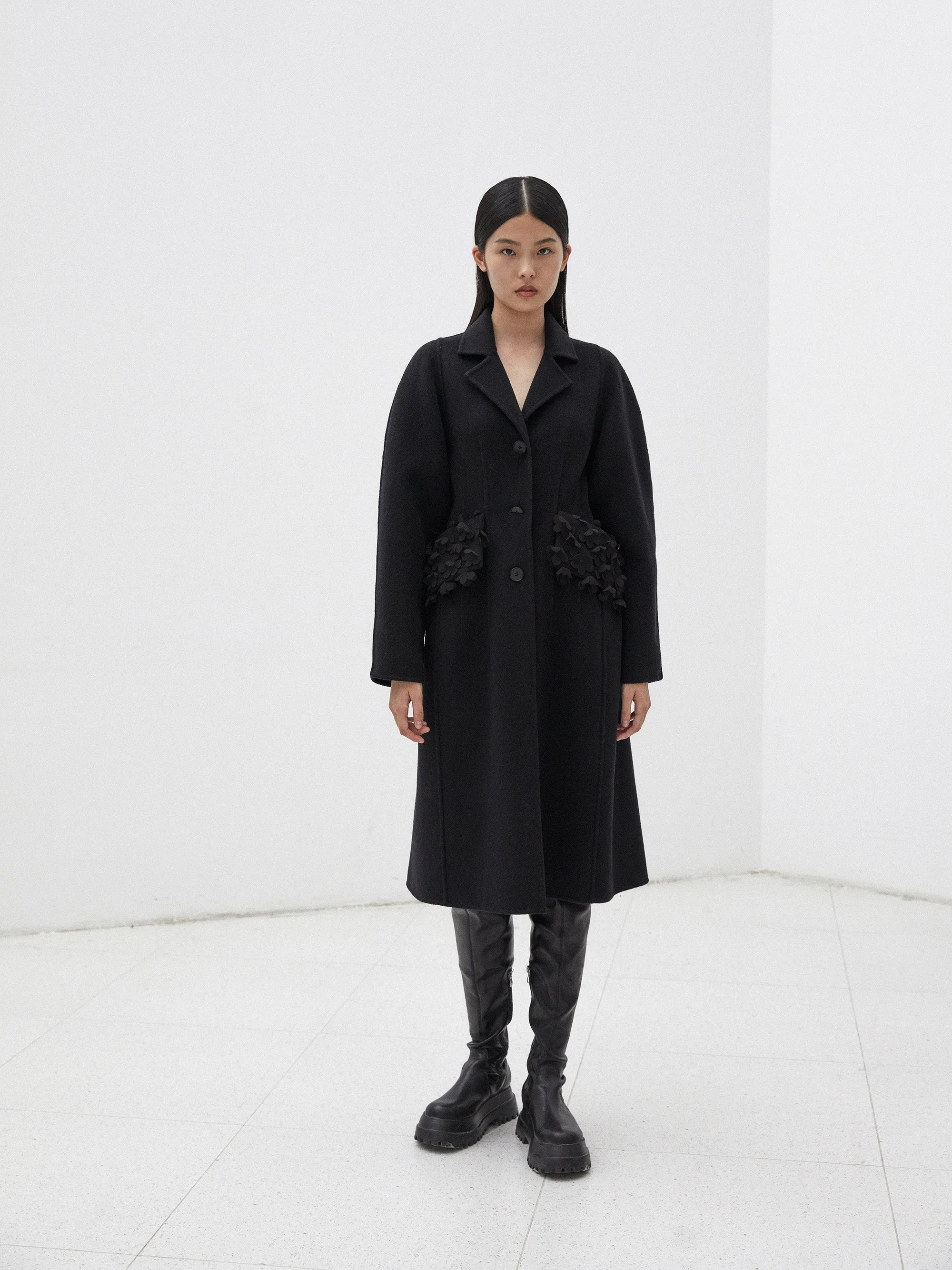 Double-faced Cashmere Petal Detail Coat