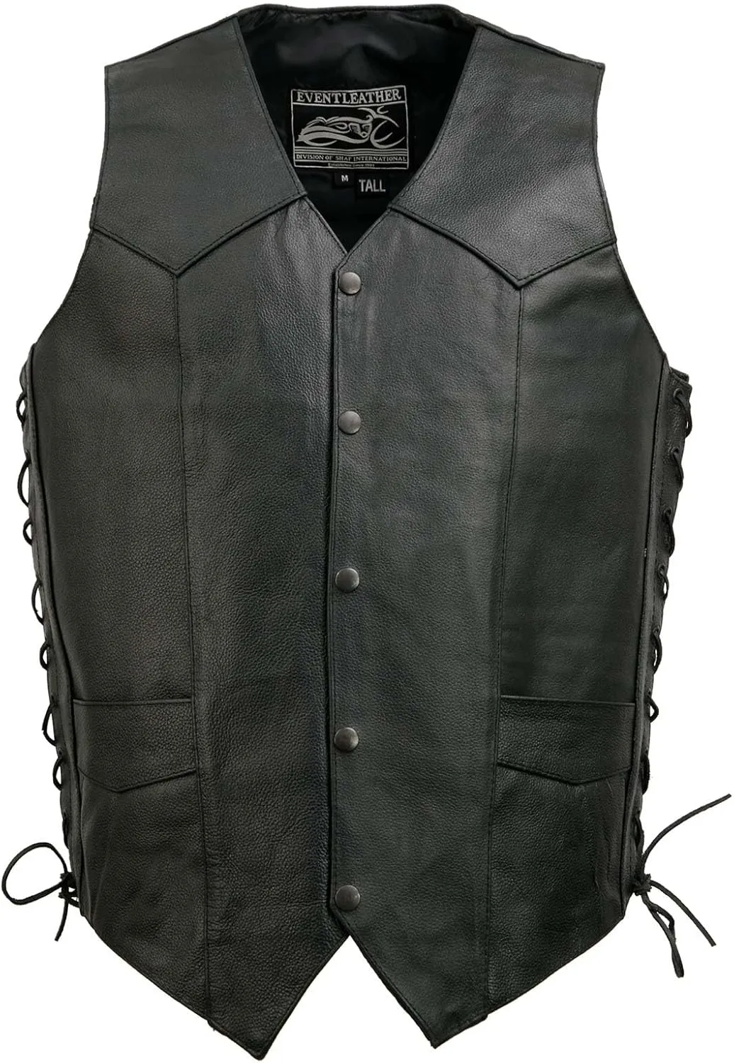 EL5315TALL Black Motorcycle Leather Vest for Men's Tall Sizes Riding Club Adult Motorcycle Vests