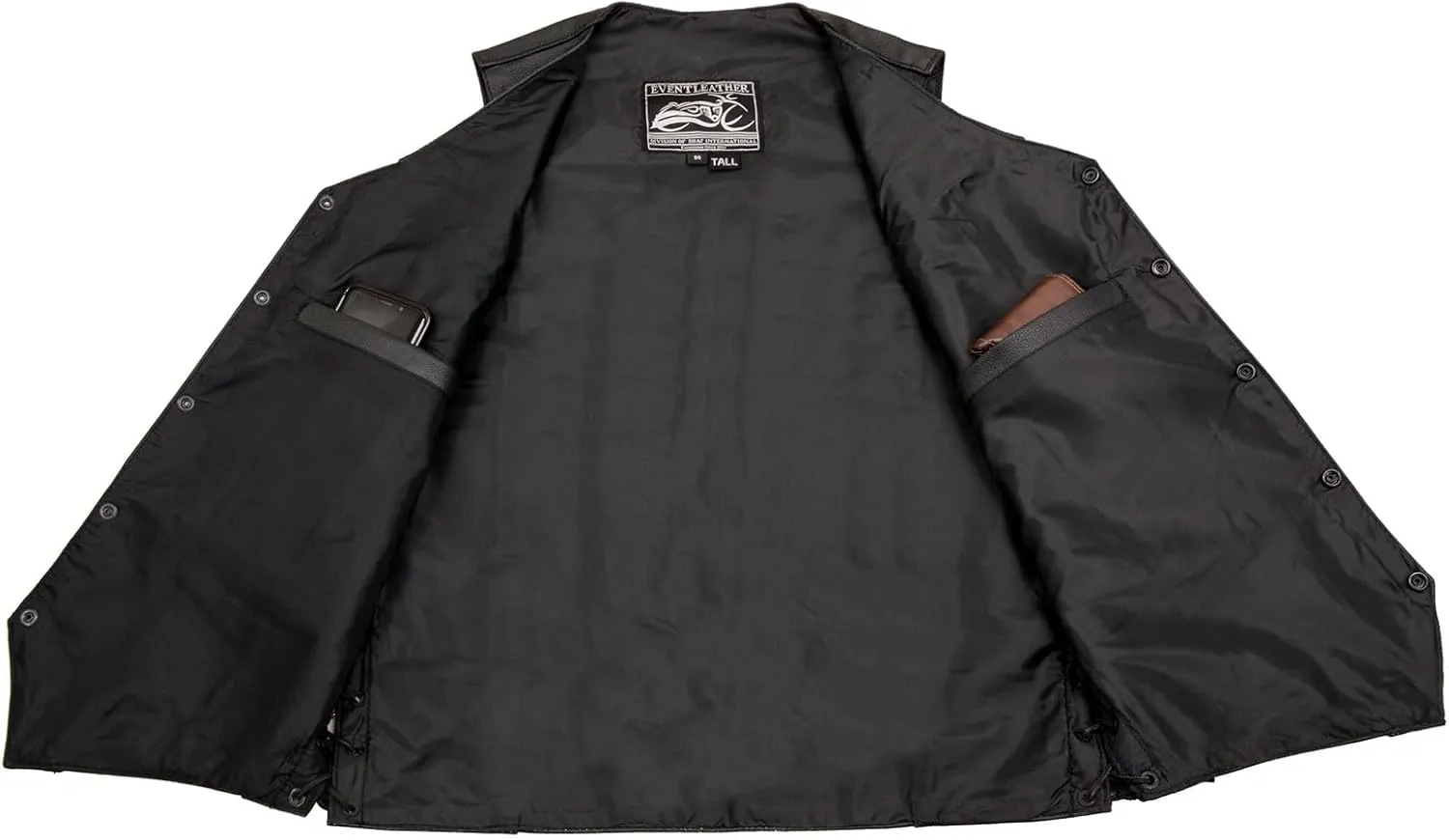 EL5315TALL Black Motorcycle Leather Vest for Men's Tall Sizes Riding Club Adult Motorcycle Vests