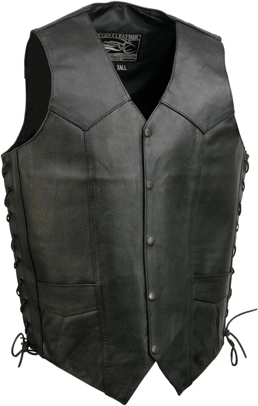EL5315TALL Black Motorcycle Leather Vest for Men's Tall Sizes Riding Club Adult Motorcycle Vests