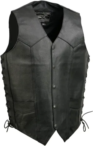 EL5315TALL Black Motorcycle Leather Vest for Men's Tall Sizes Riding Club Adult Motorcycle Vests