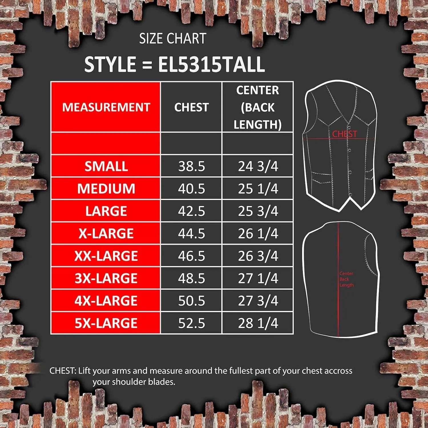 EL5315TALL Black Motorcycle Leather Vest for Men's Tall Sizes Riding Club Adult Motorcycle Vests
