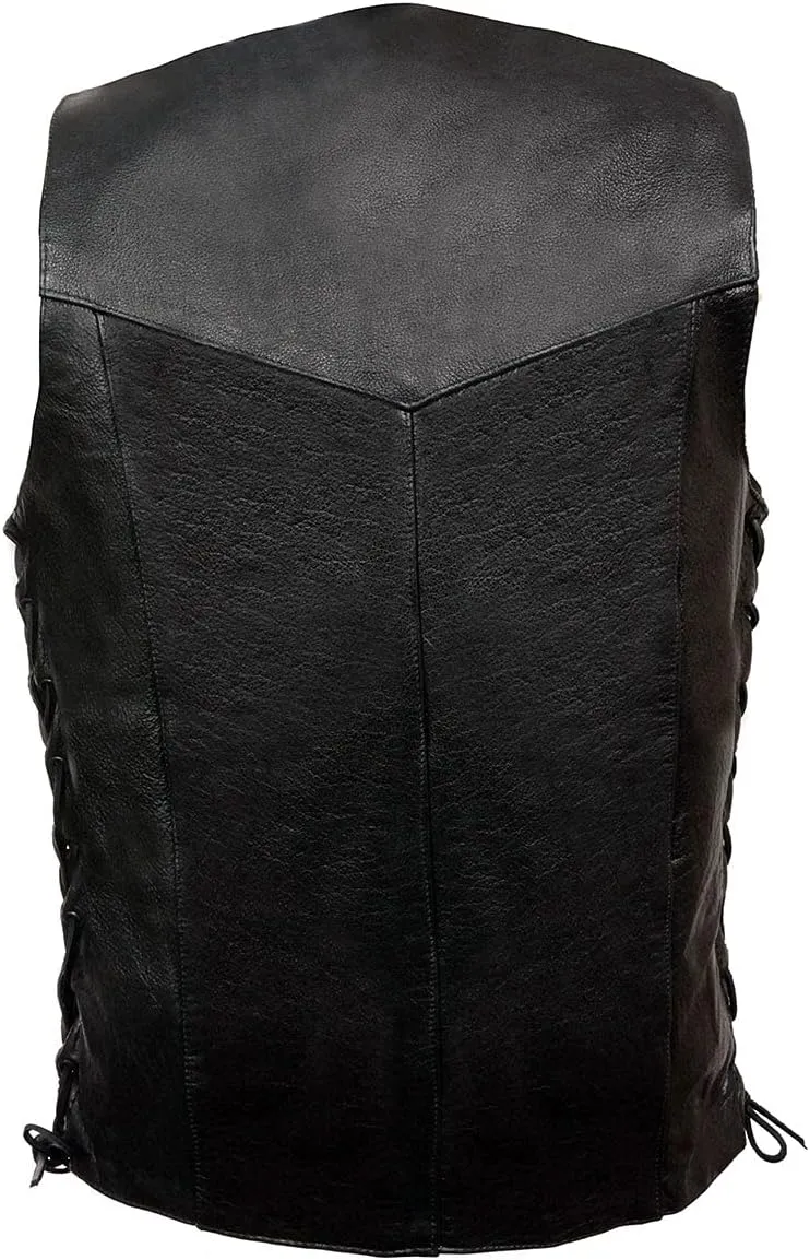 EL5315TALL Black Motorcycle Leather Vest for Men's Tall Sizes Riding Club Adult Motorcycle Vests