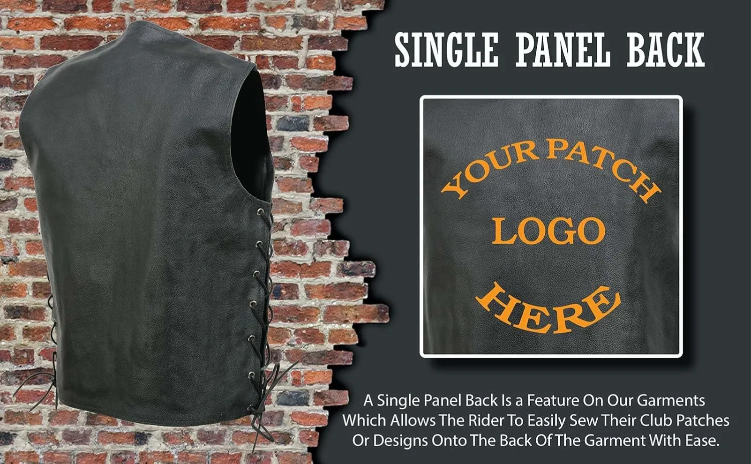EL5360 Black Motorcycle Leather Vest with Denim Style Pockets -Riding Club Adult Vests