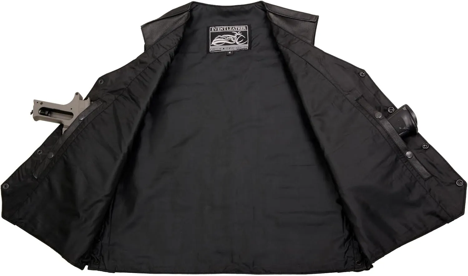 ELM3925 Black Motorcycle Leather Vest for Men w/Patches - Riding Club Adult Motorcycle Vests