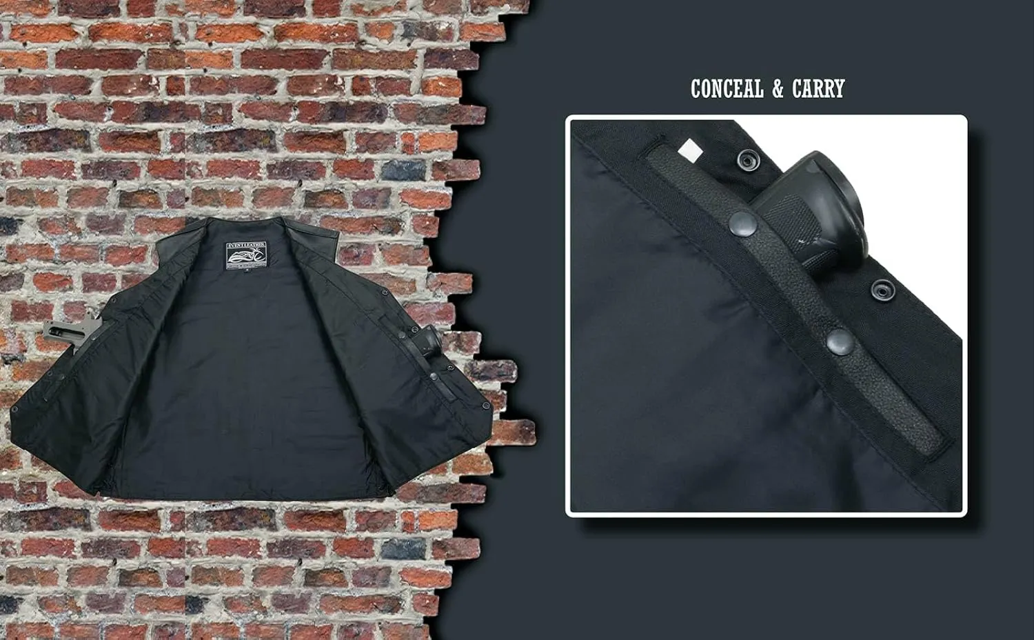ELM3925 Black Motorcycle Leather Vest for Men w/Patches - Riding Club Adult Motorcycle Vests