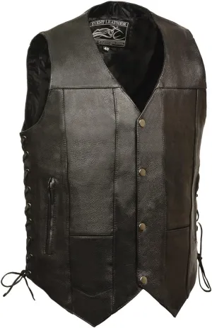 Event leather EL5391 Black Motorcycle Leather Vest for Men w/ 10 Pockets- Riding Club Adult Motorcycle Vests-3X