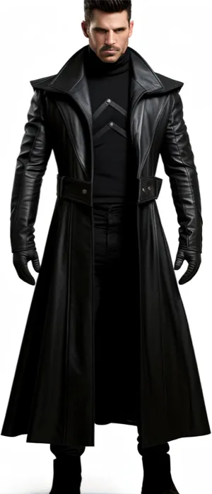 Faachi & Co Winter Trench Coat for Men - Distressed Black Genuine Leather Long Overcoat Inspired by The One