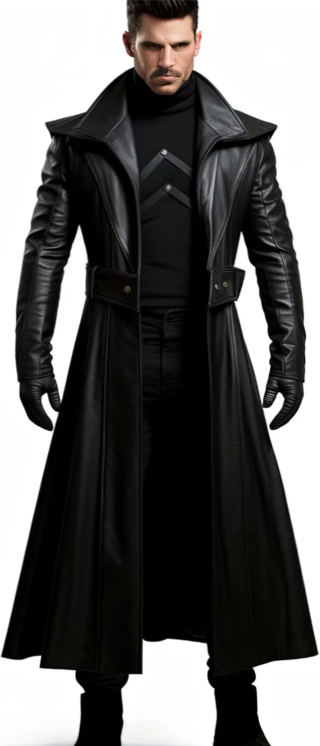 Faachi & Co Winter Trench Coat for Men - Distressed Black Genuine Leather Long Overcoat Inspired by The One