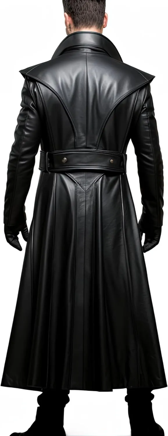 Faachi & Co Winter Trench Coat for Men - Distressed Black Genuine Leather Long Overcoat Inspired by The One