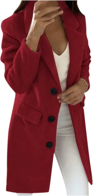 Fall Trench Coats for Women 2024 Casual Notch Lapel Single-Breasted Pea Coats Wool Blend Warm Winter Coats