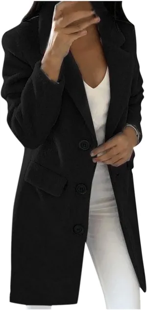 Fall Trench Coats for Women 2024 Casual Notch Lapel Single-Breasted Pea Coats Wool Blend Warm Winter Coats