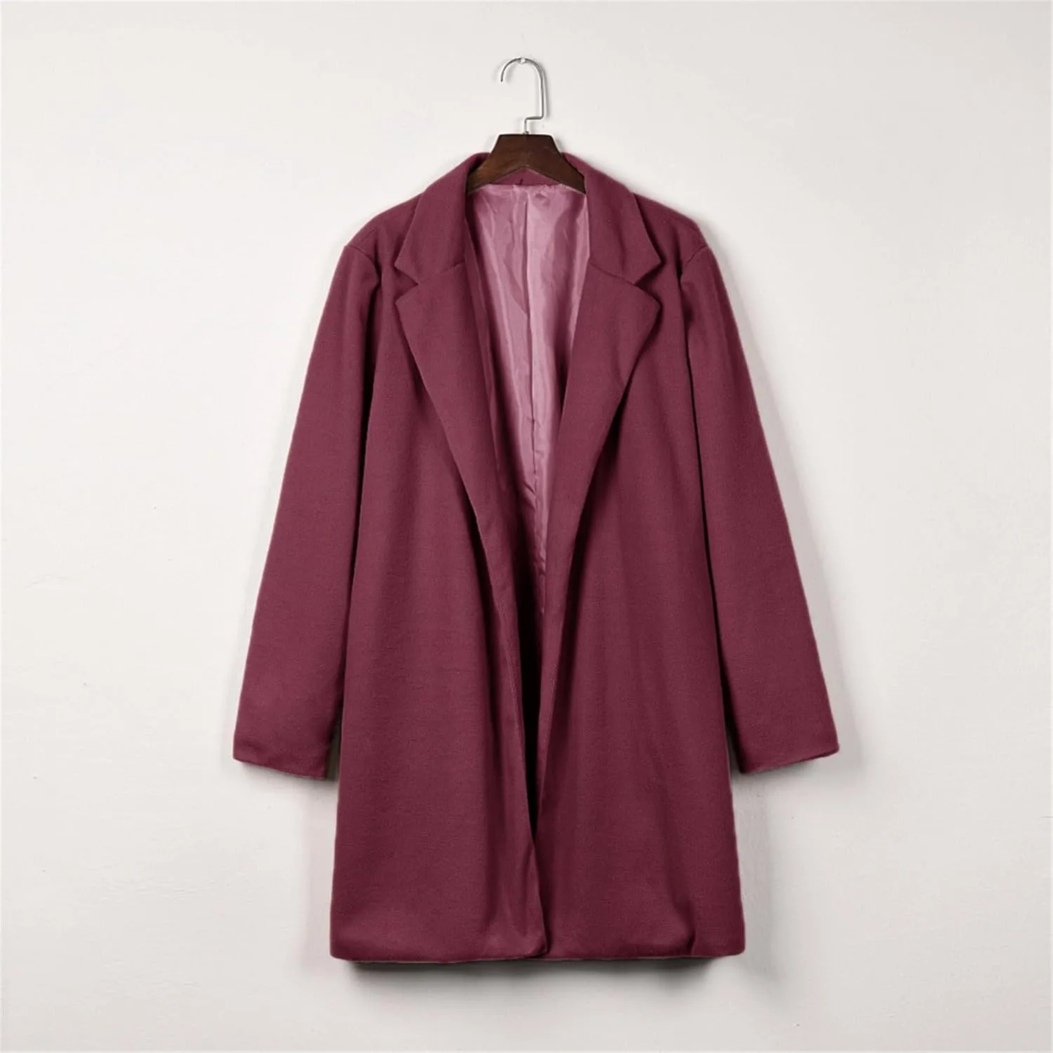 fartey Womens Winter Trench Coats Notched Lapel Collar Open Front Wool Coats Mid Long Oversized Pea Coat Outwear