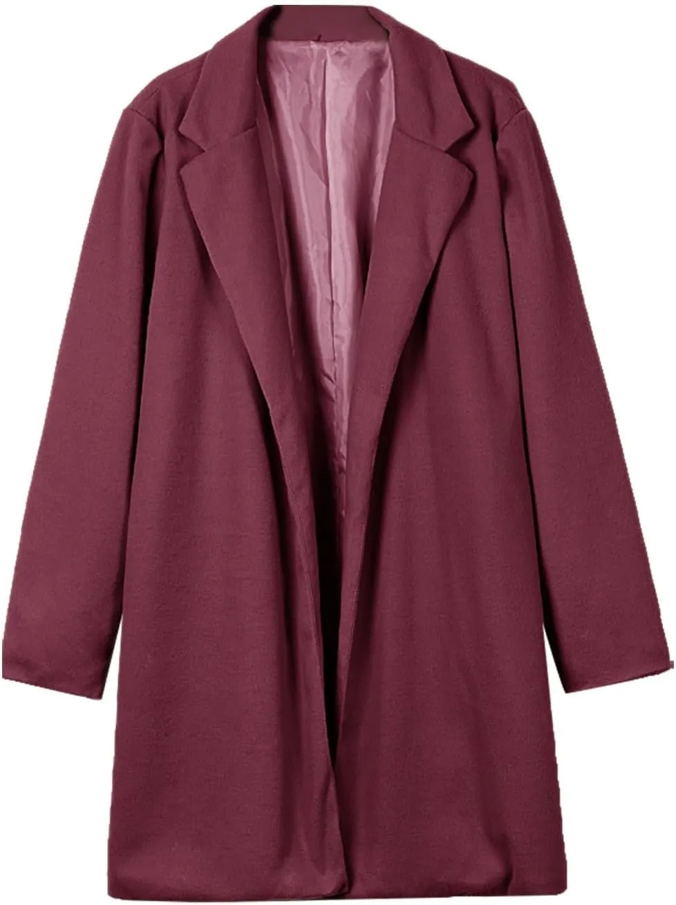 fartey Womens Winter Trench Coats Notched Lapel Collar Open Front Wool Coats Mid Long Oversized Pea Coat Outwear