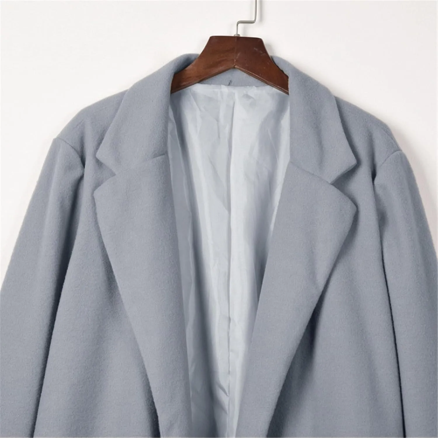 fartey Womens Winter Trench Coats Notched Lapel Collar Open Front Wool Coats Mid Long Oversized Pea Coat Outwear