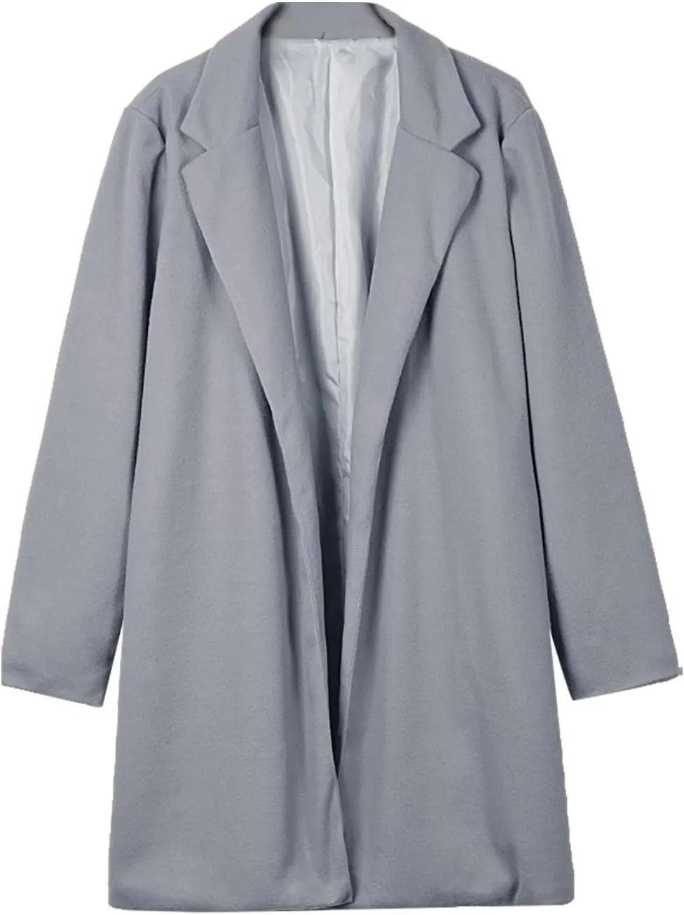 fartey Womens Winter Trench Coats Notched Lapel Collar Open Front Wool Coats Mid Long Oversized Pea Coat Outwear