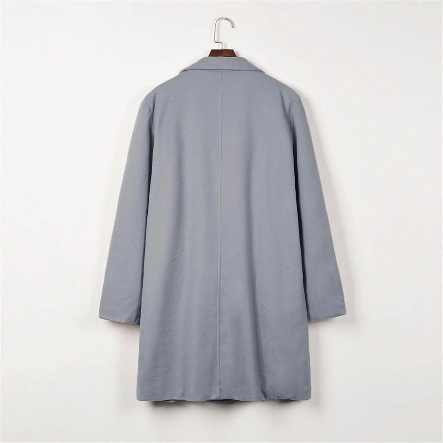 fartey Womens Winter Trench Coats Notched Lapel Collar Open Front Wool Coats Mid Long Oversized Pea Coat Outwear