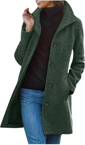 fartey Womens Winter Wool Trench Coat Oversized Single Breast Notched Collar Overcoats Thicken Warm Office Pea Coat Jackets