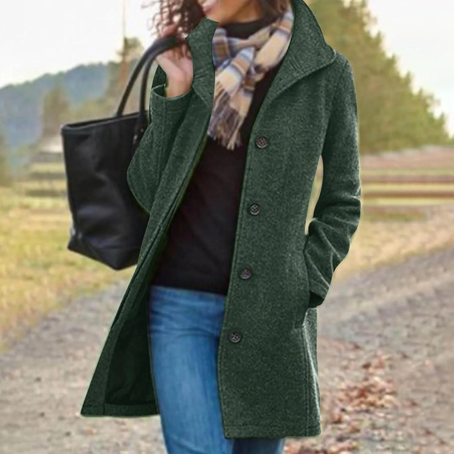 fartey Womens Winter Wool Trench Coat Oversized Single Breast Notched Collar Overcoats Thicken Warm Office Pea Coat Jackets