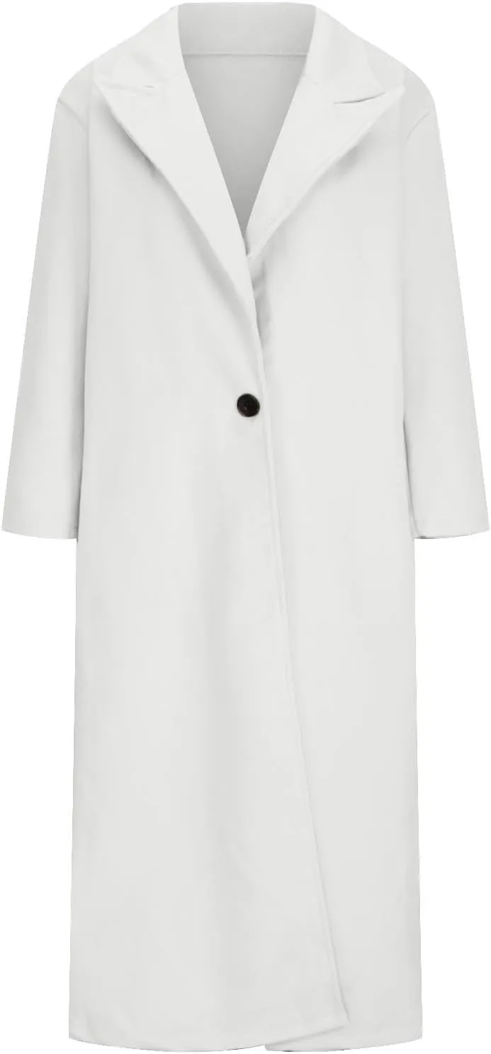 fartey Womens Wool Coats Casual Oversized Long Winter Trench Coats Thicken Warm Notch Lapel Pea Coat Jackets Outwear