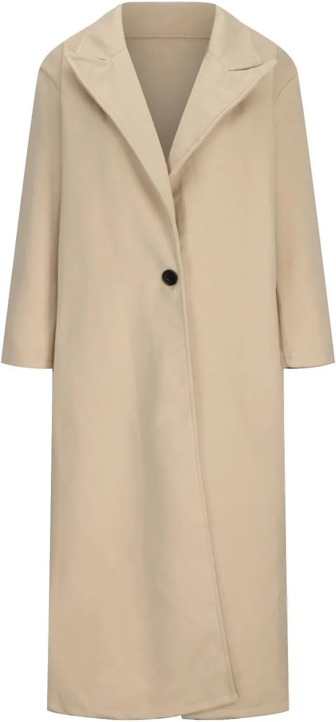 fartey Womens Wool Coats Casual Oversized Long Winter Trench Coats Thicken Warm Notch Lapel Pea Coat Jackets Outwear