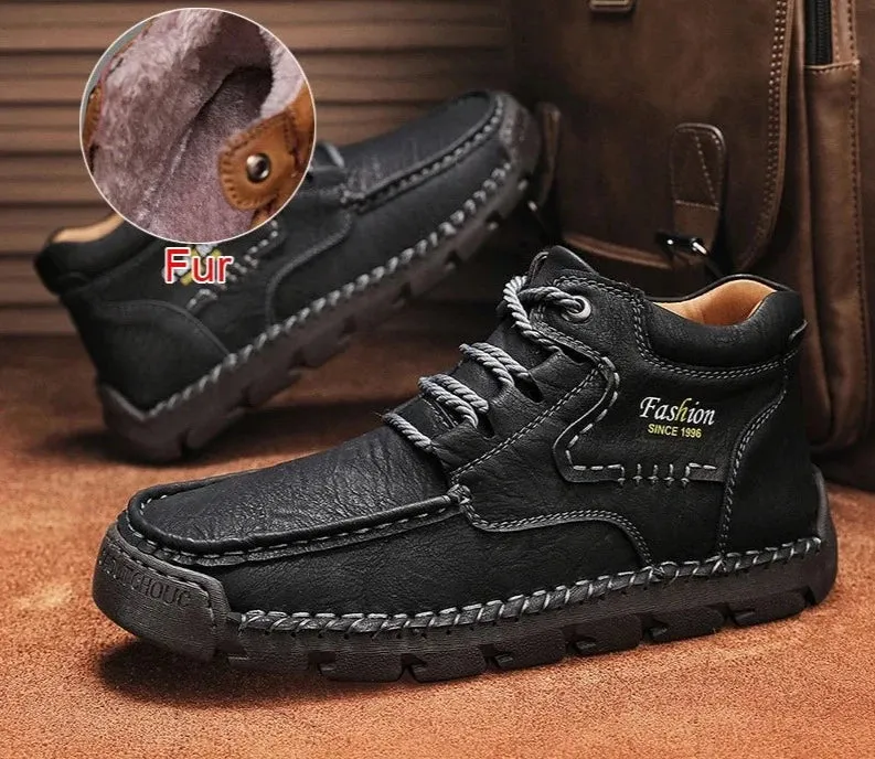 Fashion Leather Winter Warm Outdoor Men Snow Boots Handmade Designer Ankle Boots Business Boots Size 38-48