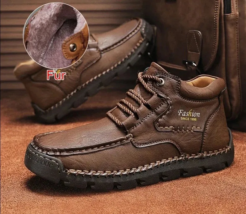 Fashion Leather Winter Warm Outdoor Men Snow Boots Handmade Designer Ankle Boots Business Boots Size 38-48