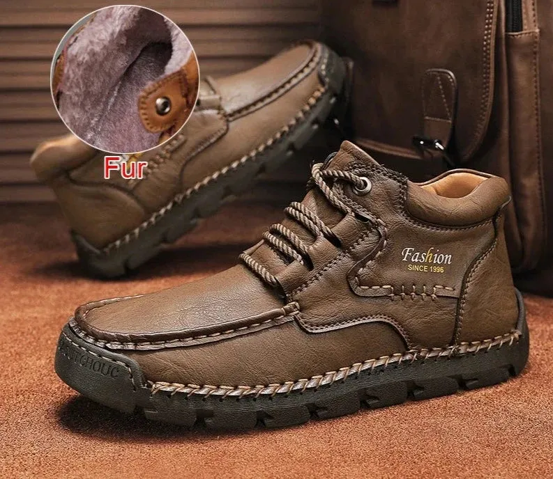 Fashion Leather Winter Warm Outdoor Men Snow Boots Handmade Designer Ankle Boots Business Boots Size 38-48